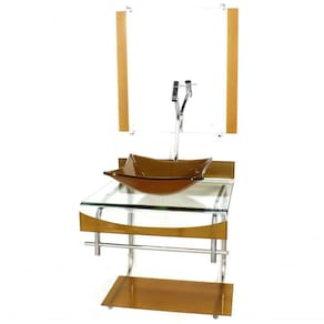 Gabinete De Vidro 40cm Inox Cuba Quadrada C/ Torneira