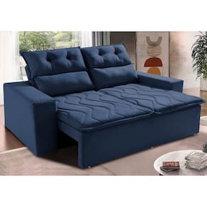 Sofá 3 Lugares Retrátil E Reclinável 1,80m Cama Inbox Smal Com Bordado Pantográfico Suede Azul