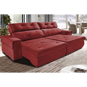 Sofá Retrátil E Reclinável 2,50m Cama Inbox Tókio Com Molas E Bordado 3d Velusoft Vermelho