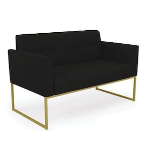 Sofá Namoradeira Elisa Linho Base Metálica Industrial Dourada - D`rossi Cor A79 Preto