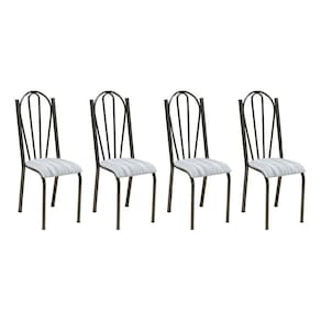 Kit 4 Cadeiras De Cozinha Alasca Estampado Linho Pés De Ferro Cromo Preto - Pallazio