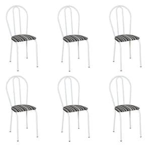 Kit 6 Cadeiras De Cozinha Texas Estampado Listrado Pés De Ferro Branco - Pallazio