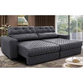 Sofá Retrátil E Reclinável 2,95m Molas Ensacadas Cama Inbox Style Thermo Gel Linho Cinza Escuro