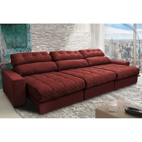 Sofá Retrátil E Reclinável Com Molas Ensacadas Cama Inbox Master 3,82m Tecido Suede Vermelho