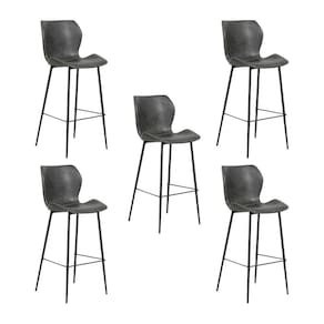 Kit 5 Banquetas Alta Com Encosto Para Bancada Cozinha Penha R02 Pu Cinza Chumbo - Mpozenato