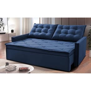 Sofá Sem Caixa Retrátil E Reclinável 1,85m Cama Inbox Studio Suede Velusoft Azul