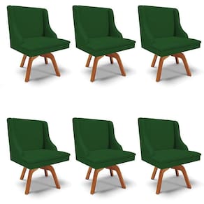 Kit 6 Cadeiras Estofadas Base Giratória De Madeira Lia Veludo Verde Luxo - Ibiza