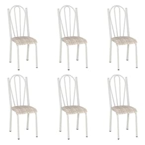 Kit 6 Cadeiras De Cozinha Alasca Estampado Rattan Pés De Ferro Branco - Pallazio