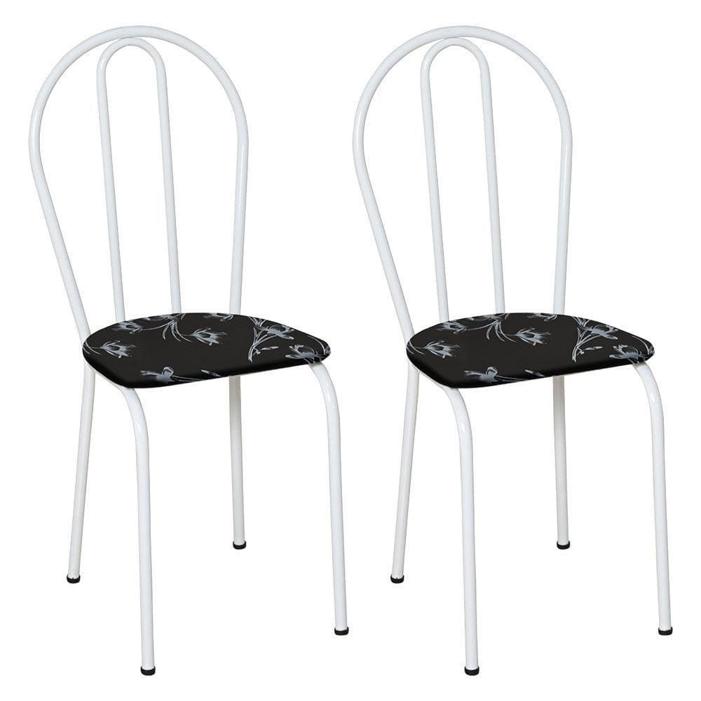 Kit 2 Cadeiras De Cozinha Texas Estampado Preto Florido Pés De Ferro Branco - Pallazio