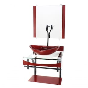 Gabinete Duplo Cuba Oval Vermelho Cereja C/Torneira Preta