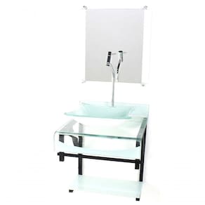 Gabinete De Vidro Duplo Cuba Quadrada Branco C/Torneira
