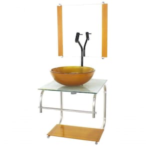 Gabinete De Vidro Inox Cuba Redonda Marmore Branco Dourado