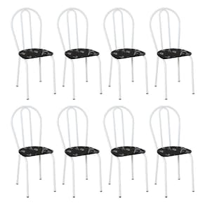 Kit 8 Cadeiras De Cozinha Texas Estampado Preto Florido Pés De Ferro Branco - Pallazio