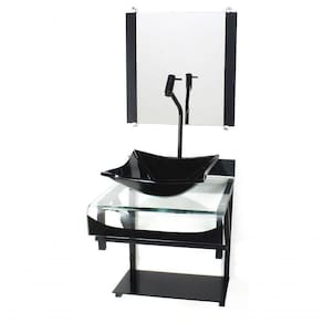 Gabinete De Vidro Duplo Cuba Quadrada Preto C/Torneira Preta