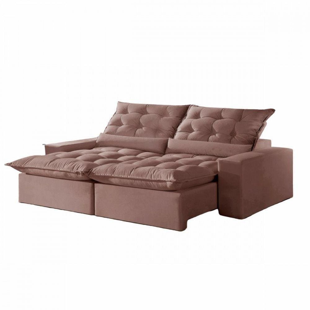 Sofá Retrátil Reclinável 2.10 M Veludo Jolie Rose Montano Rose