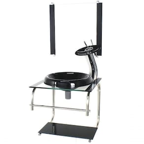Gabinete De Vidro 40cm Inox Chapeu Preto C/Torneira Cascata