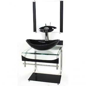 Gabinete De Vidro 40cm Curvado Duplo Inox Cuba Oval Preto