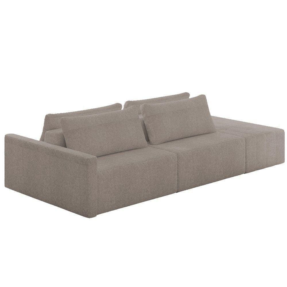 Sofá Ilha Modular Com Puff Para Sala Living 252cm Georgia K04 Bouclê Bege Escuro - Mpozenato