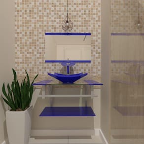 Gabinete De Vidro 80cm Ac Cuba Quadrada Azul Escuro