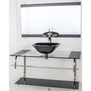 Gabinete De Vidro Inox 80cm Cuba Quadrada Preto