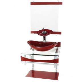 Gabinete Duplo Cuba Oval C/Torneira Vermelho Cereja
