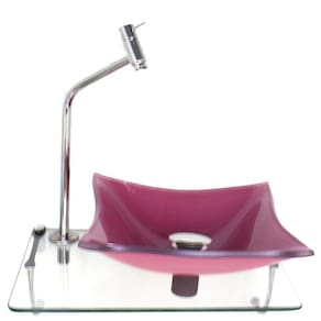 Kit Cuba De Vidro Quadrada 10Mm Rosa Com Tampo 40Cm Incolor E Suporte Cromado