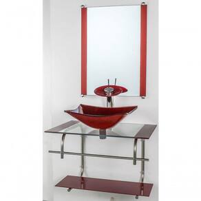 Gabinete De Vidro Inox 60cm Cuba Quadrada Vermelho Cereja