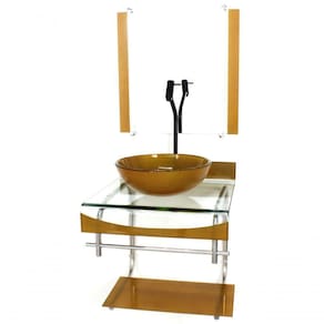 Gabinete Duplo Inox Cuba Redonda Dourado C/Torneira Preta