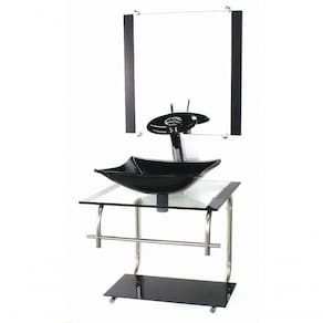Gabinete 40cm De Vidro Inox Cuba Quadrada Preto