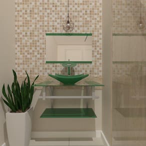 Gabinete De Vidro 80cm Ac Cuba Quadrada Verde