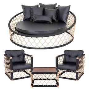 1 Chaise 6 Almofadas + 2 Poltronas + Mesa Madeira Alumínio