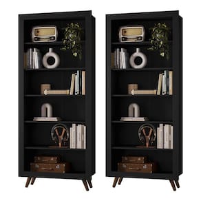 Kit com 02 Estantes Livreiros Retrô 4430 Qmovi Preto