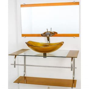 Gabinete De Vidro Inox 80cm Cuba Oval Chanfrada Dourado