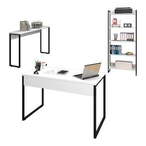 Conjunto Escritório Mesa 120 Aparador Estante Branco