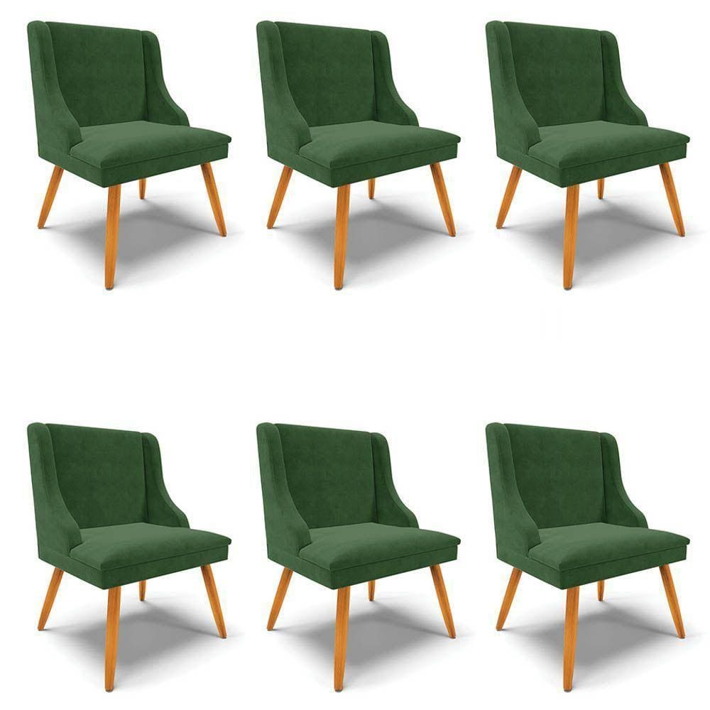 Kit 6 Cadeiras Estofadas Para Sala De Jantar Pés Palito Lia Suede Verde - Ibiza