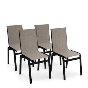 Kit 4 Cadeiras Jantar Gourmet Alumínio Preto Tela Mocca