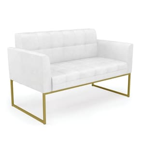 Sofá Namoradeira Elisa Corano Branco Base Metálica Industrial Dourado - D`rossi