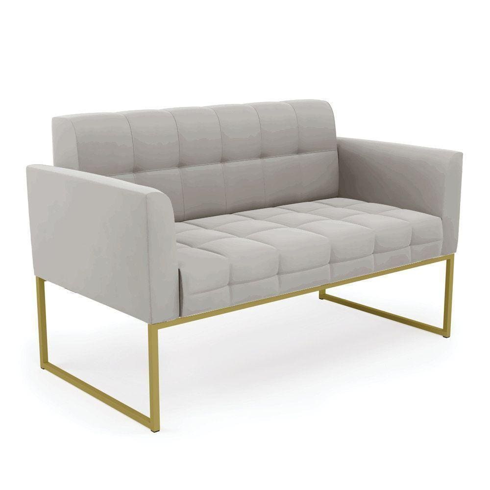 Sofá Namoradeira Elisa Veludo Base Metálica Industrial Dourado - D`rossi Cor Cinza