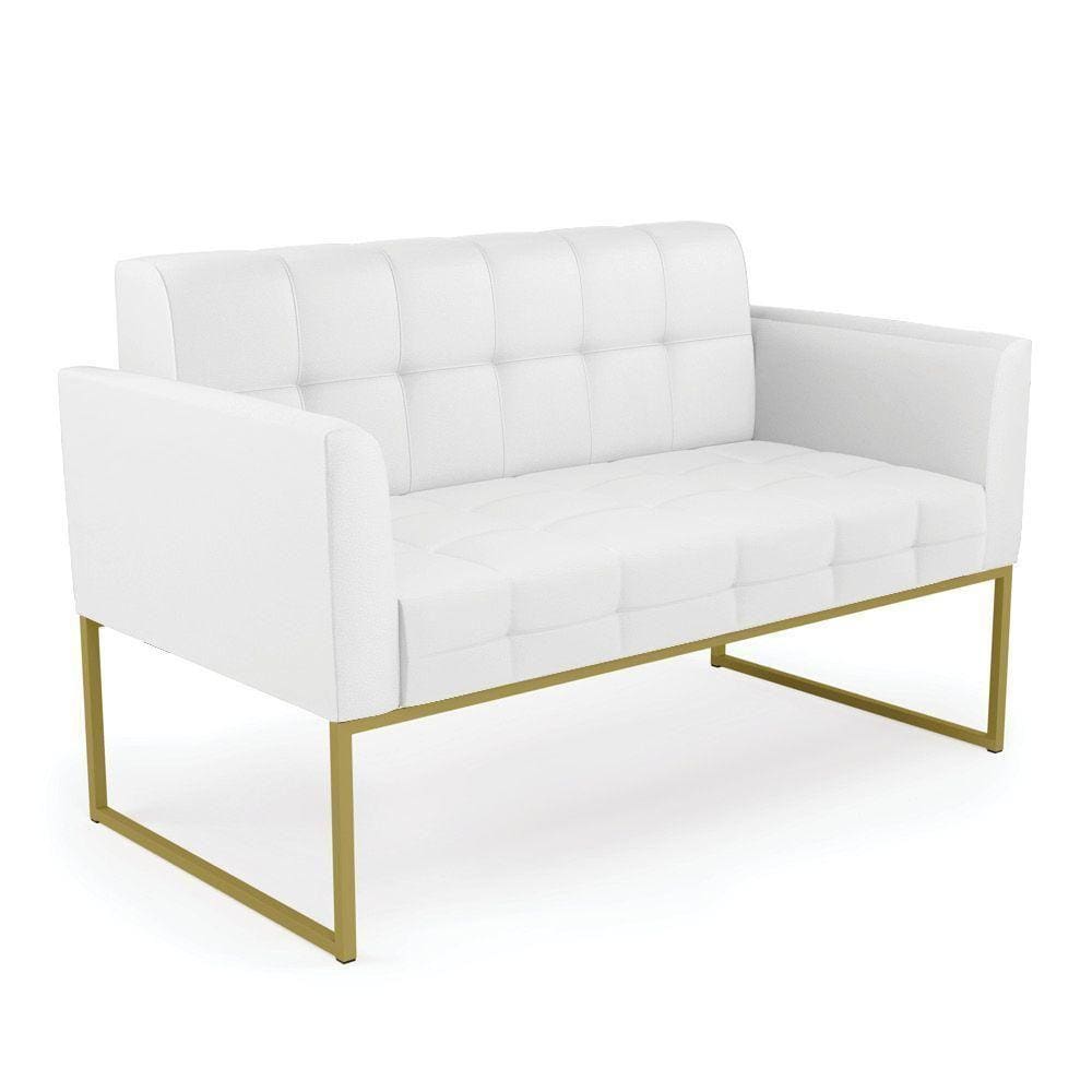 Sofá Namoradeira Elisa Corino Base Metálica Industrial Dourado - D`rossi Cor Branco