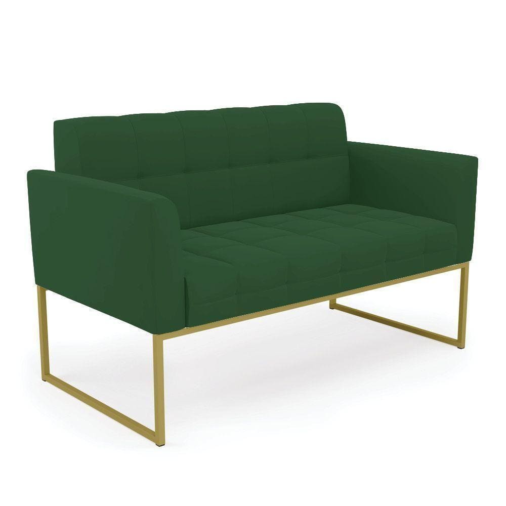 Sofá Namoradeira Elisa Veludo Base Metálica Industrial Dourado - D`rossi Cor Verde