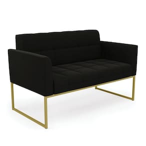 Sofá Namoradeira Elisa Suede Preto Base Metálica Industrial Dourada - D`rossi