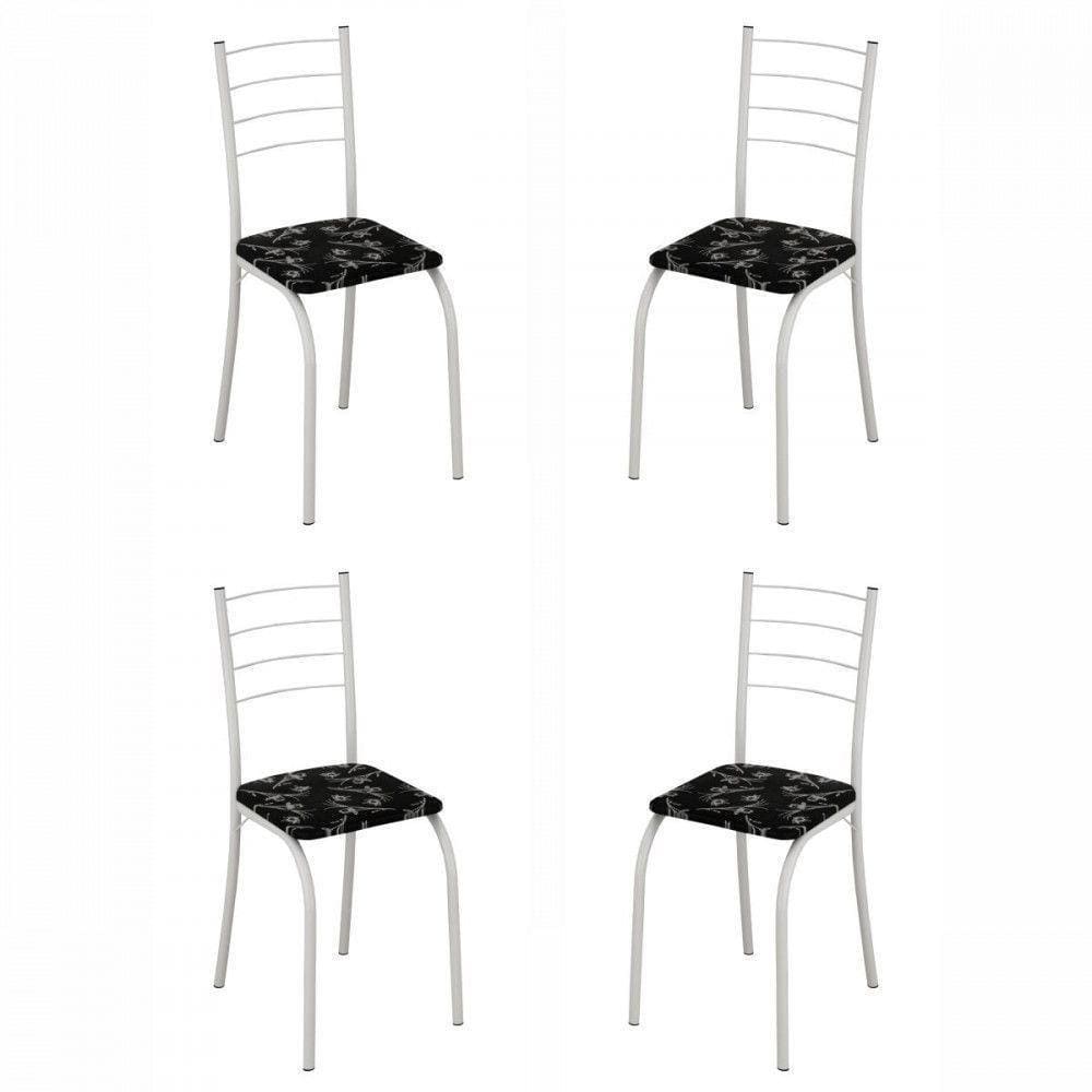 Conjunto De 4 Cadeiras Rio Liso Branco Assento Preto Lirio Teixeira Branco/preto