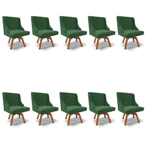 Kit 10 Cadeiras Estofadas Base Giratória De Madeira Lia Veludo Verde Esmeralda - Ibiza