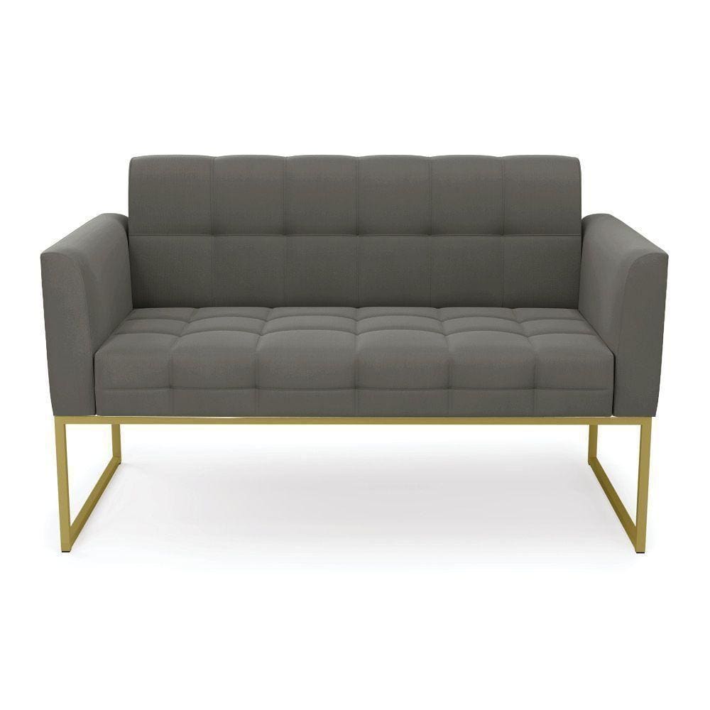 Sofá Namoradeira Elisa Suede Grafite Base Metálica Industrial Dourada - D`rossi