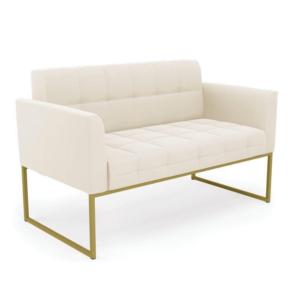 Sofá Namoradeira Elisa Veludo Base Metálica Industrial Dourado - D`rossi Cor Bege