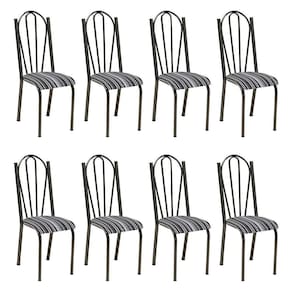 Kit 8 Cadeiras De Cozinha Alasca Estampado Preto Listrado Pés De Ferro Cromo Preto - Pallazio
