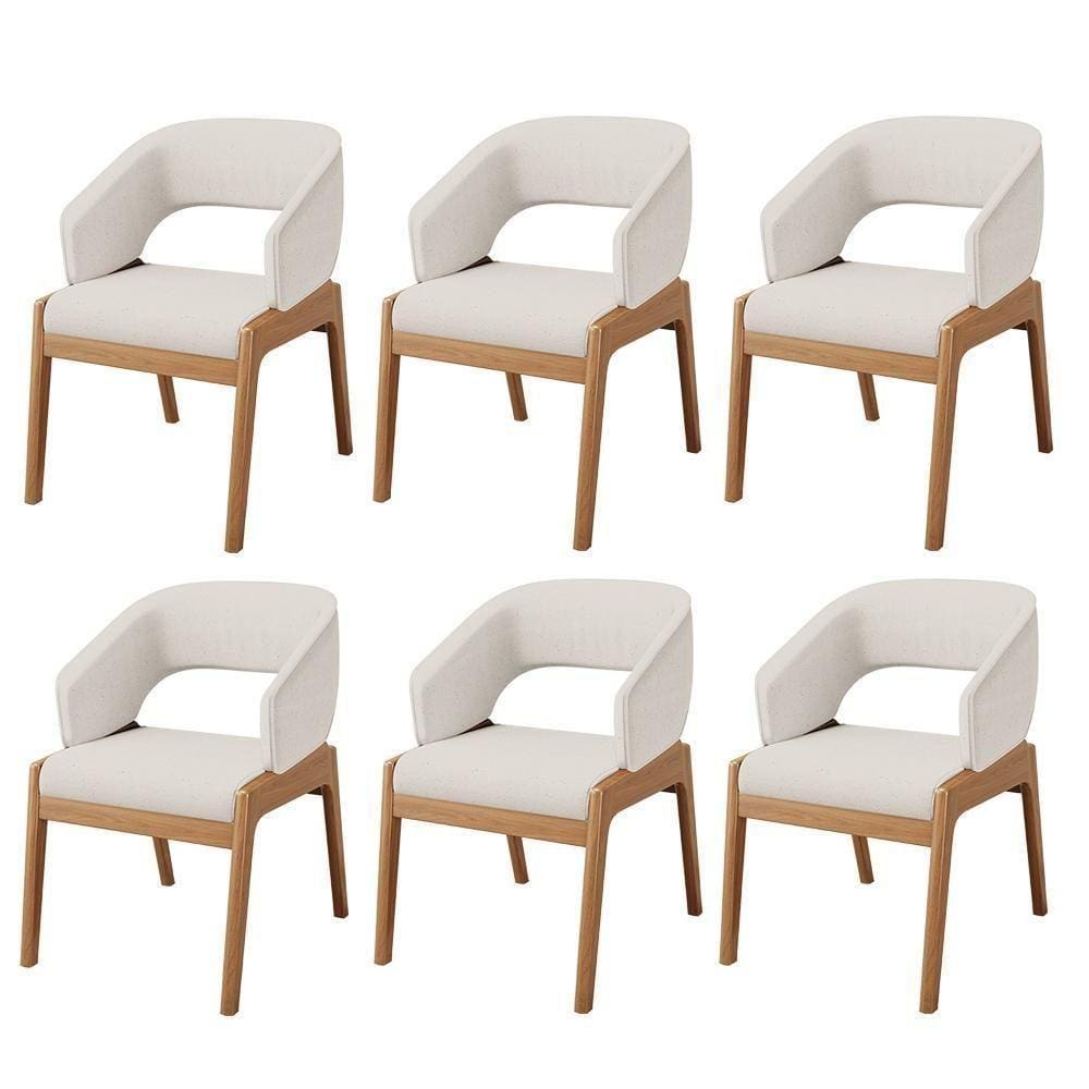 Kit 06 Cadeiras De Jantar E Estar Living Estofada Lince L02 Linho Cru - Lyam Decor