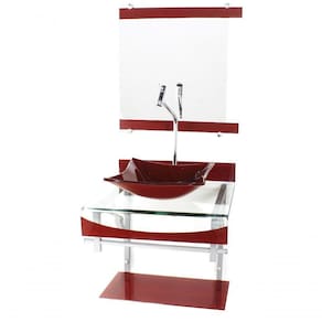 Gabinete Duplo Cuba Quadrada Vermelho Cereja C/Torneira