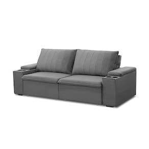 Sofá Retrátil E Reclinável 4 Lugares 245cm Kent Porta Copos No Braço Veludo Cinza G22 - Gran Belo