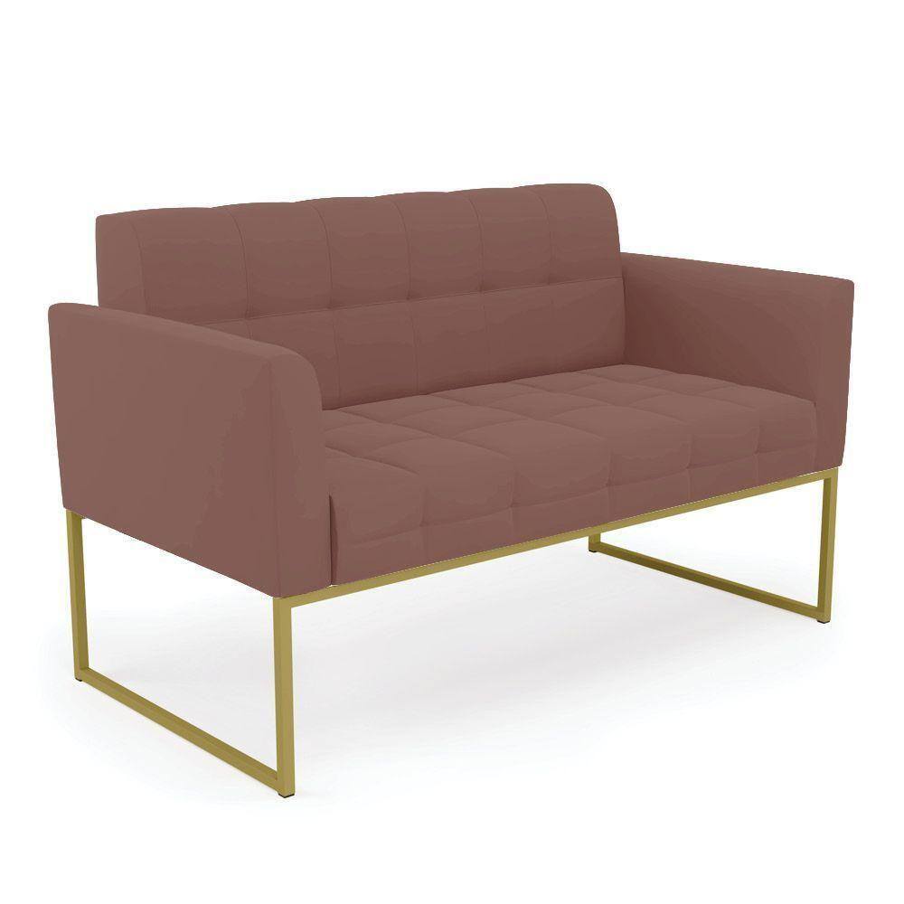 Sofá Namoradeira Elisa Veludo Base Metálica Industrial Dourado - D`rossi Cor Rose